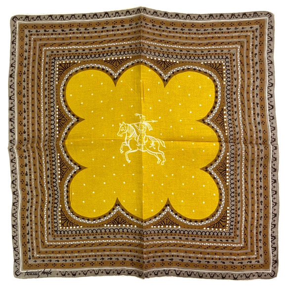 Tammis Keefe Handkerchief Horseman Gold Persian Warrior Dots Vintage Hankie READ - Picture 1 of 9